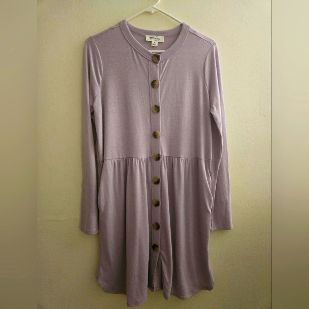 Purple Button-Down Long Sleeve‎ Dress